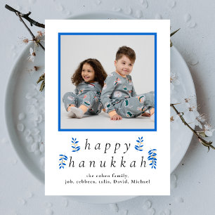 Cartão De Festividades Foto de Família Feliz Hanukkah Minimalista Elegant