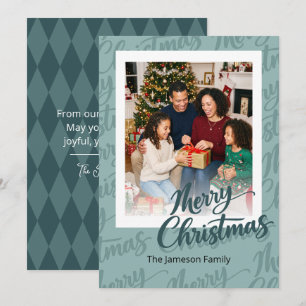 Cartão De Festividades Foto de Família Feliz Natal com Letra Manuscrita V