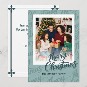 Cartão De Festividades Foto de Família Feliz Natal com Letra Manuscrita V