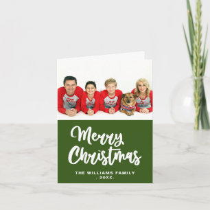 Cartão De Festividades Foto de Família Feliz Natal Verde Floresta Branco