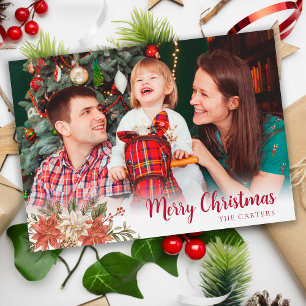 Cartão De Festividades Foto de Família Fofa Natal Floral