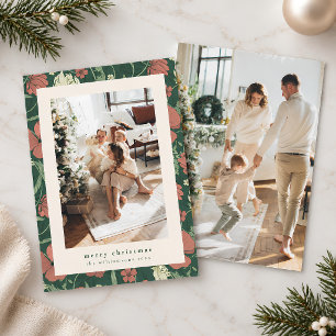 Cartão De Festividades Foto de Família Natal Vermelho Verde Floral Vitori