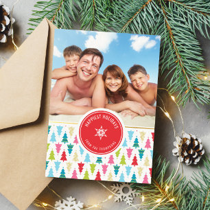 Cartão De Festividades FOTO DE FAMÍLIA padrão de árvore de natal colorido