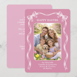 Cartão De Festividades Foto de Família Personalizada na Páscoa Rosa Malva