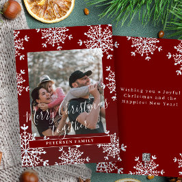 Cartão De Festividades Foto de família rústica Feliz Natal juntos vermelh