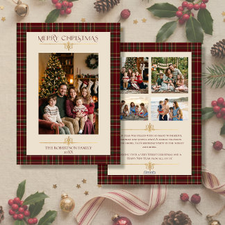 Cartão De Festividades Foto de Família Simples Minimalista Xadrez de Nata
