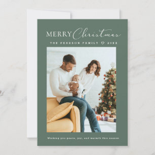 Cartão De Festividades Foto de família Verde Minimalista Feliz Natal