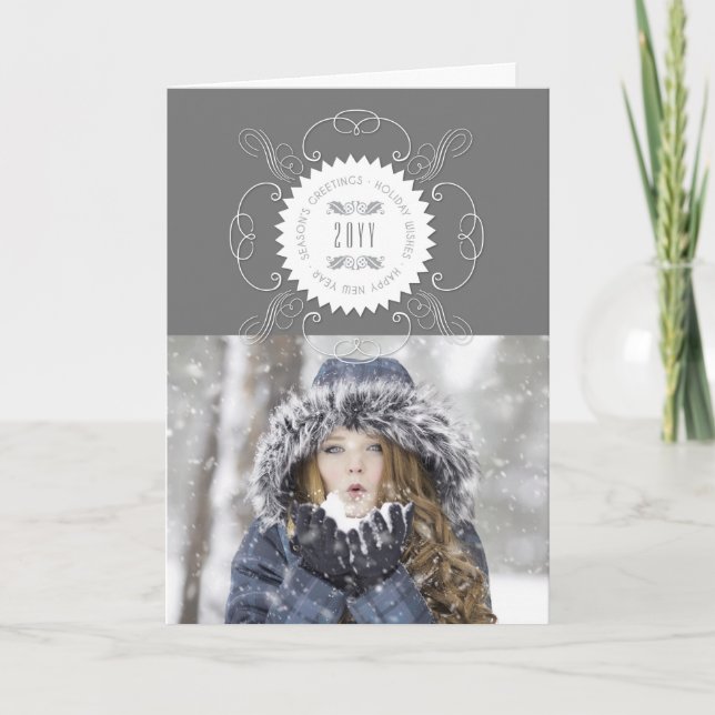 Cartão De Festividades Foto de Feliz ano novo de Saudações da Estação (Frente)