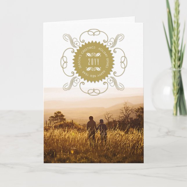 Cartão De Festividades Foto de Feliz ano novo de Saudações da Estação (Frente)