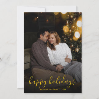 Cartão De Festividades Foto de Feliz Férias com Rótulo Dourado Minimalist