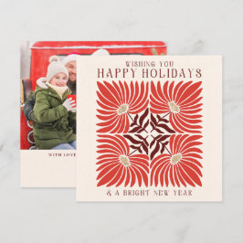 Cartão De Festividades Foto de Feliz Férias Moderno Bold Vermelho Floral 