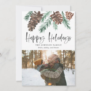 Cartão De Festividades Foto de Feliz Natal com Aquarela de Pinheiro