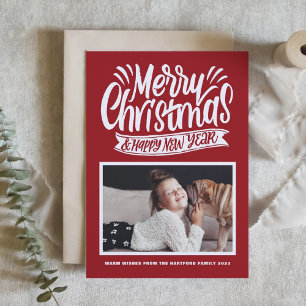 Cartão De Festividades Foto de Feliz Natal em Letreiro Rústico Vermelho