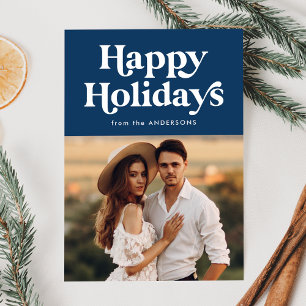 Cartão De Festividades Foto de Feliz Natal em Tipografia Retro Azul-Marin