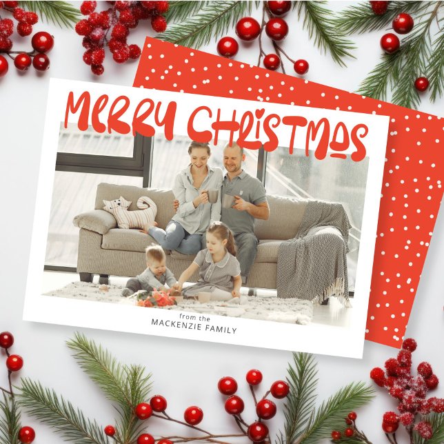 Cartão De Festividades Foto de Feliz Natal Personalizada (Merry Christmas Photo Personalized Holiday Card by Ricaso. Fun bold and colorful holiday cards)
