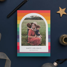 Cartão De Festividades Foto de Felizes Festas com Arco Colorido Moderno