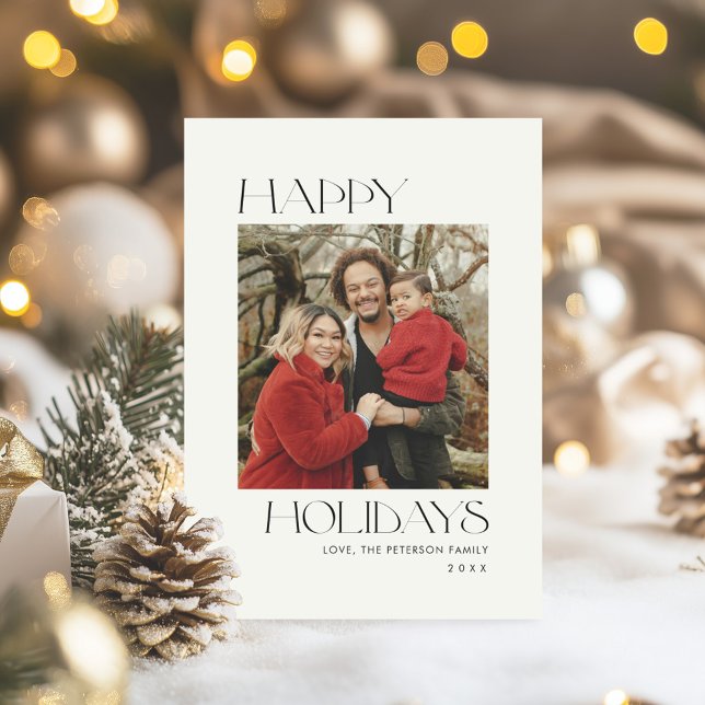 Cartão De Festividades Foto de Felizes Festas em Preto e Branco (Criador carregado)