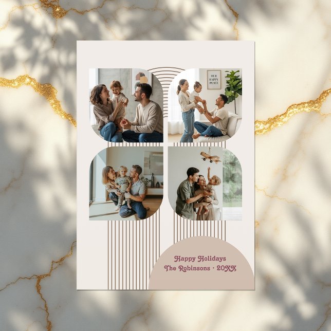 Cartão De Festividades Foto de Feriado de Arca de Flor Geométrica Moderna (Modern Geometric Flower Bubble Arch Holiday Photo Card)