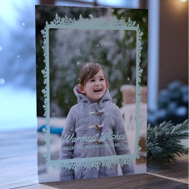Cartão De Festividades Foto de Feriado de Frame de Neve Teal (Teal Snowflake Frame Holiday Photo Card)