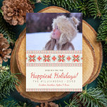 Cartão De Festividades Foto de Feriado de Natal em Flocos de Neve Nórdico<br><div class="desc">Espalhe um pouco de alegria de férias com esta carta festiva com um design de floco de neve rústico inspirado no norte em vermelhos, azuis e castanhos silenciosos. Personalize adicionando sua foto, saudação personalizada, nome e ano. A parte de trás apresenta um design de floco de neve gravado branco de...</div>