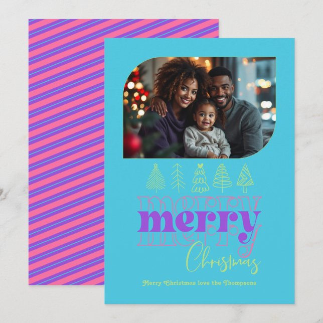 Cartão De Festividades Foto de Feriado Retroativo Moderno da Porta de Árv (Frente/Verso)