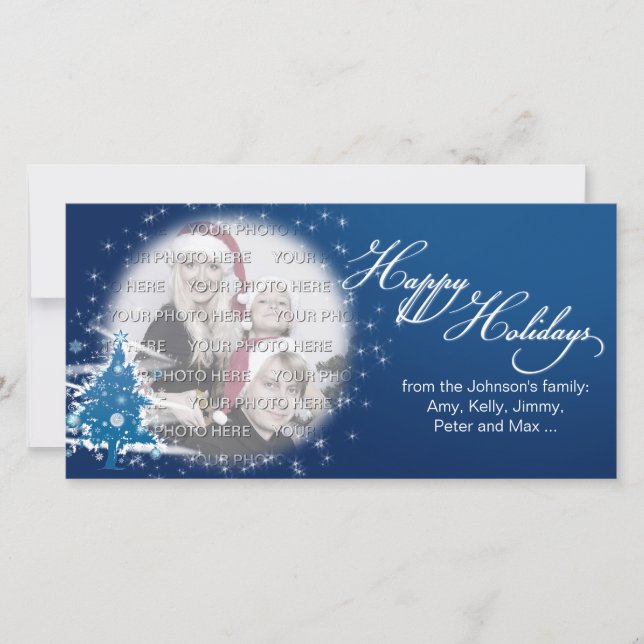 Cartão De Festividades Foto de Feriados Felizes da Árvore de Natal Azul (Frente)