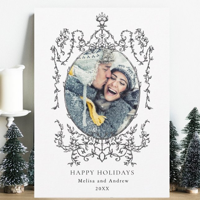 Cartão De Festividades Foto de feriados felizes do Classic Black Frame (Criador carregado)