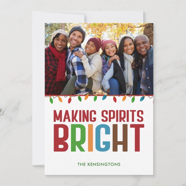 Cartão De Festividades Foto de Férias de Natal Brilhante com Espíritos do (Frente)