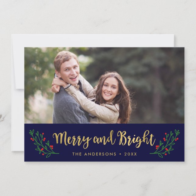 Cartão De Festividades Foto de Férias Festivas feliz e Brito (Frente)