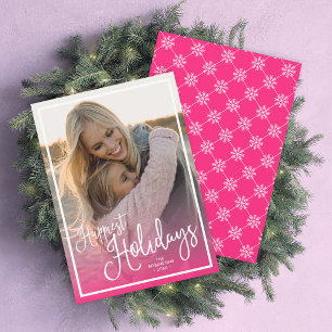 Cartão De Festividades Foto de Férias Pink Script Happiest Holidays