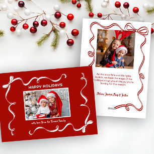 Cartão De Festividades Foto de fita de Natal desenhada à mão em BG vermel