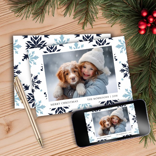 Cartão De Festividades Foto de Floco de Neve Azul Claro  (Criador carregado)