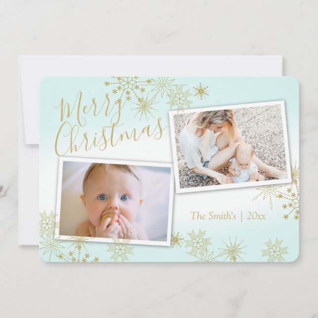 Cartão De Festividades Foto de Floco de Neve de inverno do ouro (Frente)