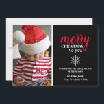 Cartão De Festividades Foto de floco de neve em preto, branco e vermelho<br><div class="desc">Um cartão de foto simples e elegante para as festas. Use suas fotografias favoritas da temporada para tornar seu cartão de Natal extra especial! Tudo é personalizável - deseja alterar as fontes ou cores? Basta clicar em personalizar mais para mais opções!</div>