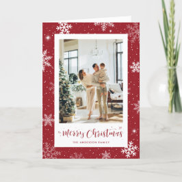 Cartão De Festividades Foto de Floco de Neve Vermelho Moderno Feliz Natal