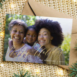 Cartão De Festividades Foto de flocos de neve de feriados felizes Dourado