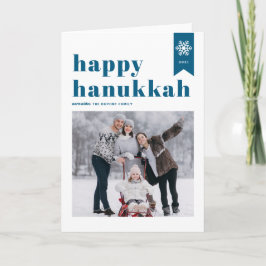 Cartão De Festividades Foto de Flocos de Neve do Hanukkah Feliz Azul