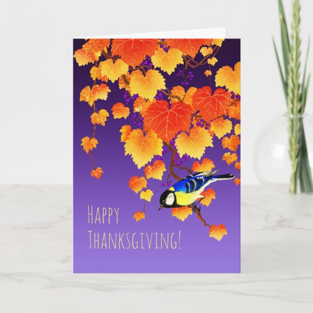 Cartão De Festividades Foto de Folha de Graças Laranja Laranja Dourado Fo (Frente)