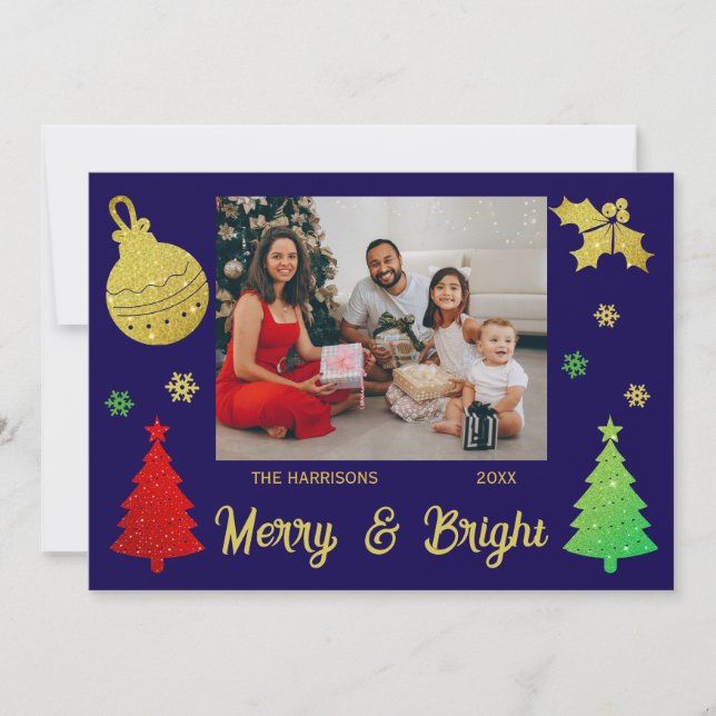 Cartão De Festividades Foto de Folha de Pão de Natal Glitter (Frente)