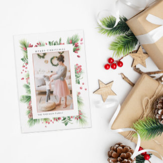 Cartão De Festividades Foto de folhagens de Natal com frutos de roseira e
