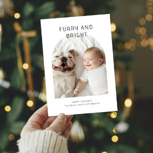 Cartão De Festividades Foto de Furry and Bright Christmas Baby and Dog
