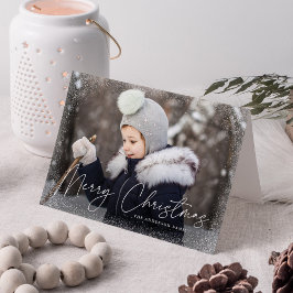 Cartão De Festividades Foto de Fusões de Neve Moderna com Script de Feliz