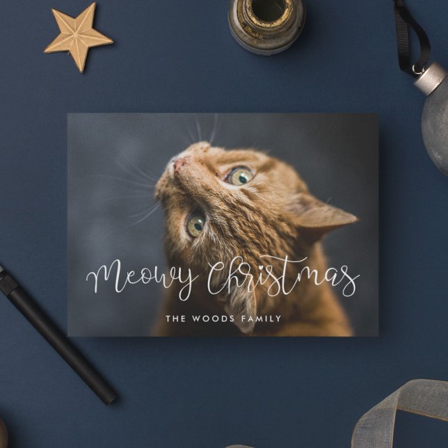 Cartão De Festividades Foto de Gato de Natal Mobre com Script Whimsical (Criador carregado)