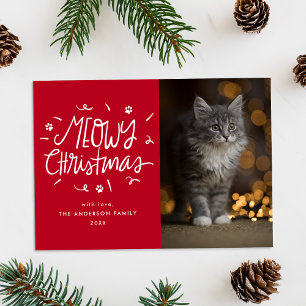 Cartão De Festividades Foto de Gato Vermelho Feliz de Natal