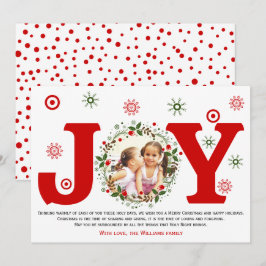 Cartão De Festividades Foto de grinalda floral de Natal e Alegria Vermelh