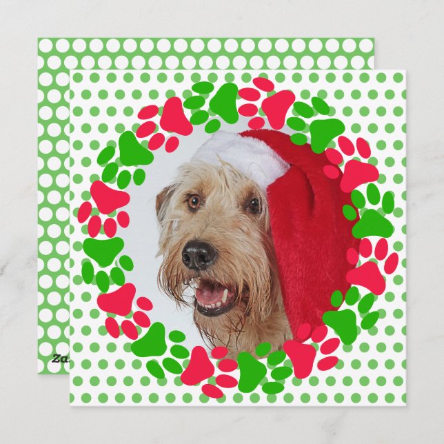Cartão De Festividades Foto de Grinalda Vermelha e Verde com Pata de Cach (Frente/Verso)