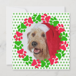 Cartão De Festividades Foto de Grinalda Vermelha e Verde com Pata de Cach