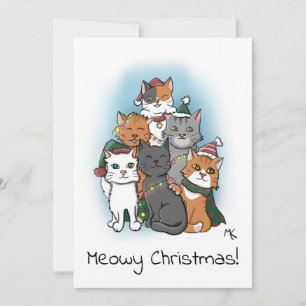 Cartão De Festividades Foto de grupo fofa de gatos de desenho animado
