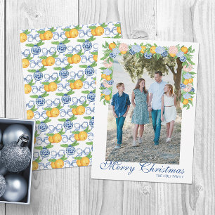 Cartão De Festividades Foto de Guirlanda de Mandarins Chinoiserie em Aqua