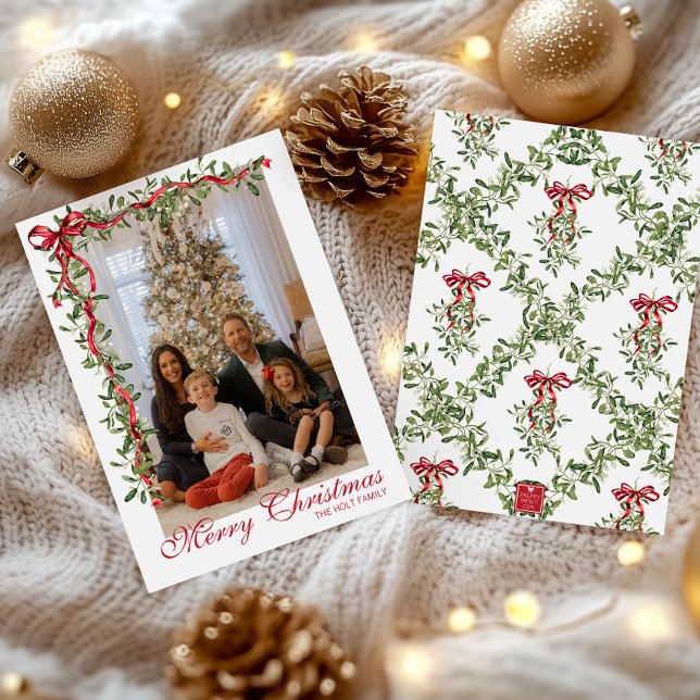 Cartão De Festividades Foto de Guirlanda de visco com laço vermelho em aq (Criador carregado)